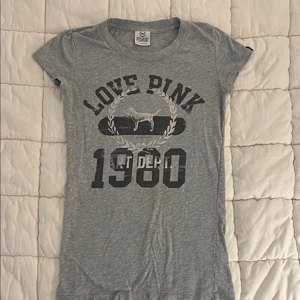 Y2K LOVE PINK Gray Graphic Tee